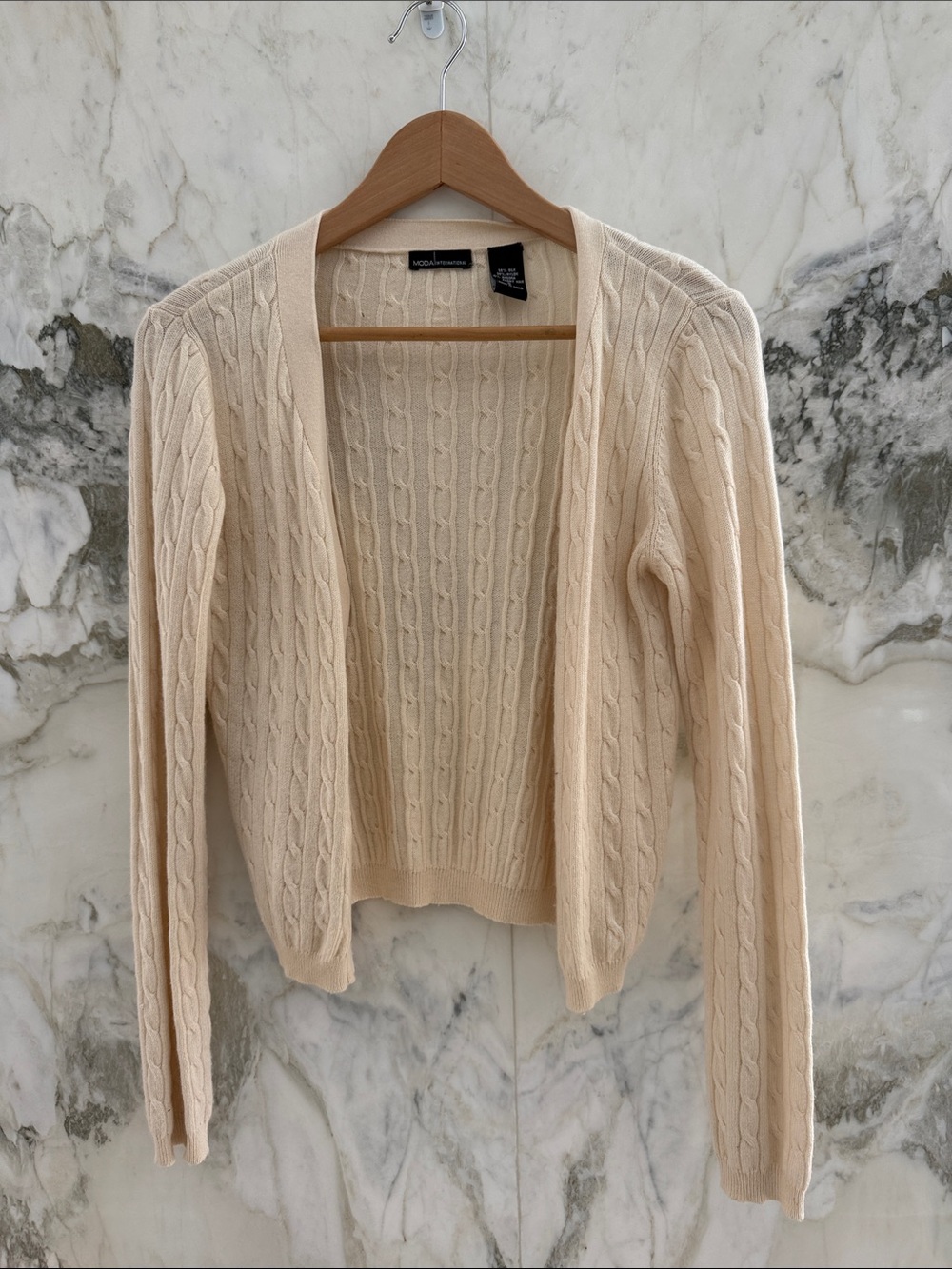 Moda International Cream Cable Knit Open Cardigan